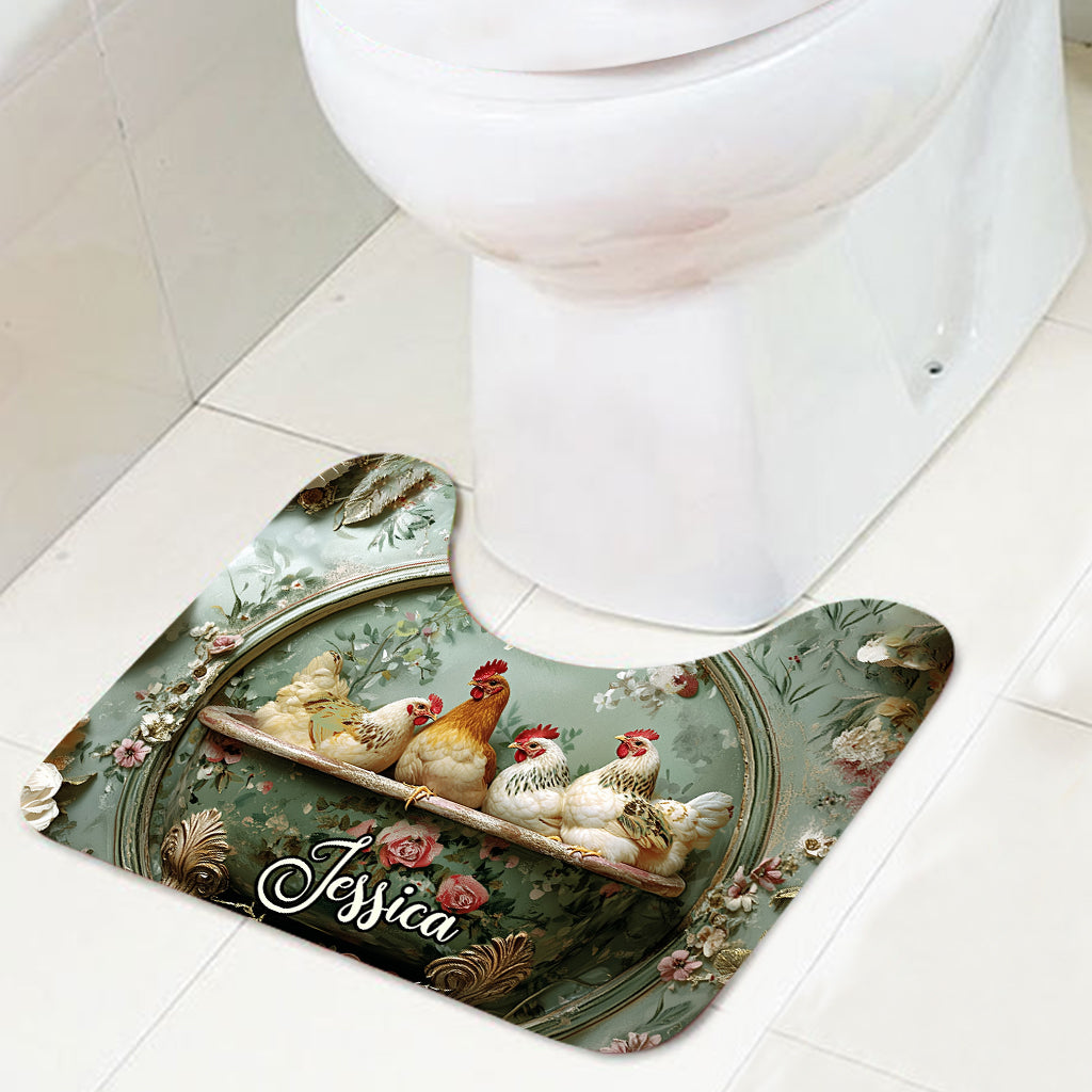 Ensemble rideau et tapis de bain personnalisés « Animaux de la ferme » avec fleurs