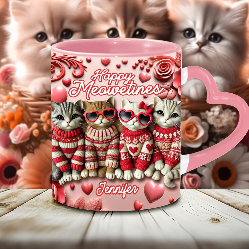 Happy Meowetines - Personalized Cat Heart Handle Mug