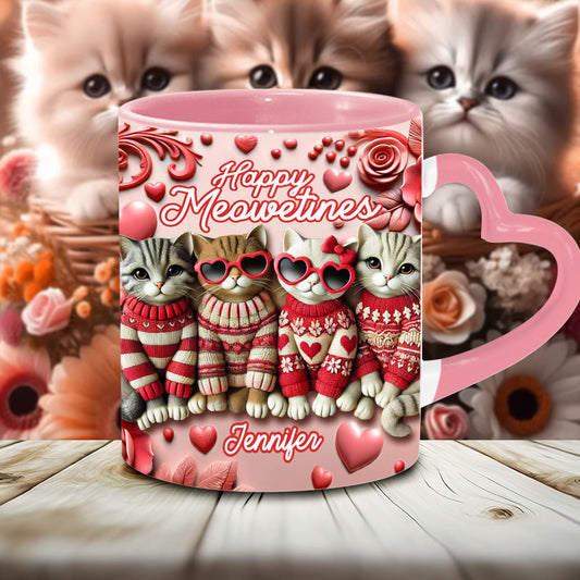 Happy Meowetines - Mug personnalisé avec anse en forme de cœur de chat