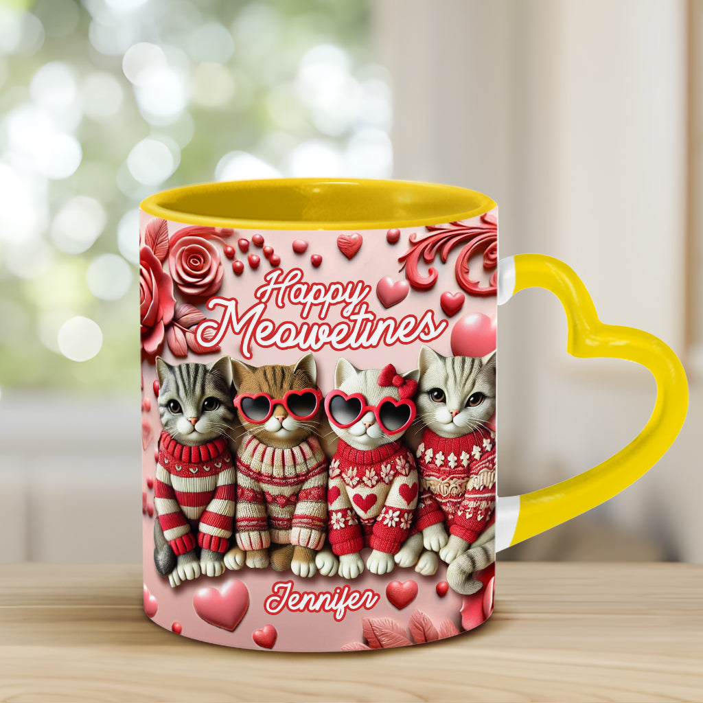 Happy Meowetines - Personalized Cat Heart Handle Mug
