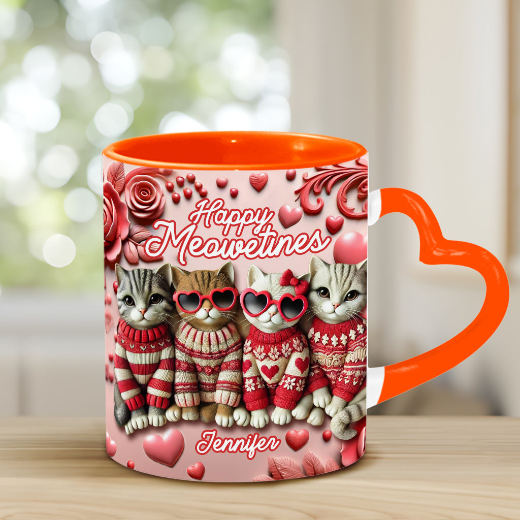 Happy Meowetines - Personalized Cat Heart Handle Mug