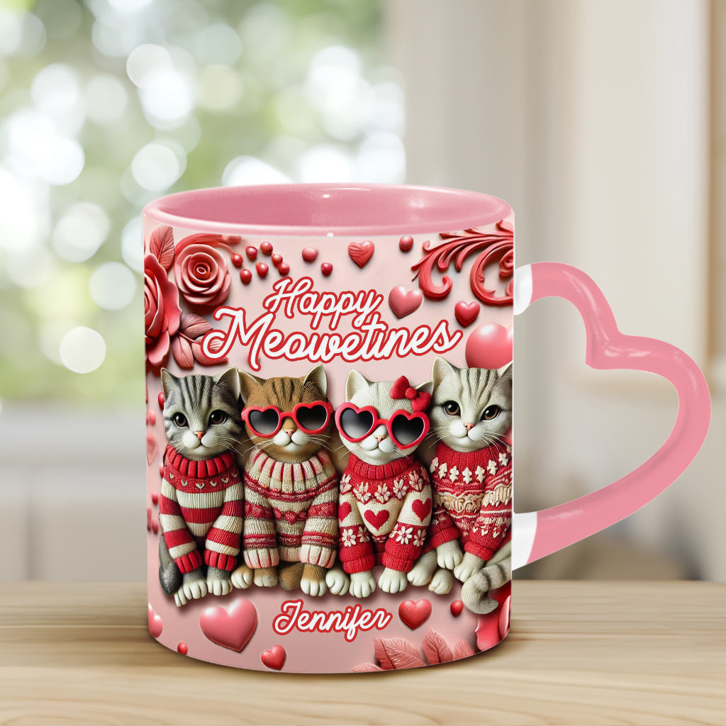 Happy Meowetines - Personalized Cat Heart Handle Mug