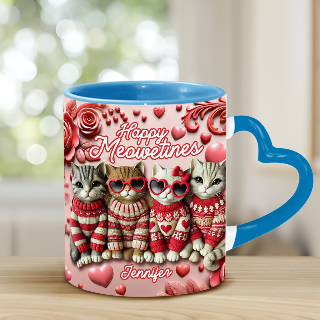 Happy Meowetines - Personalized Cat Heart Handle Mug