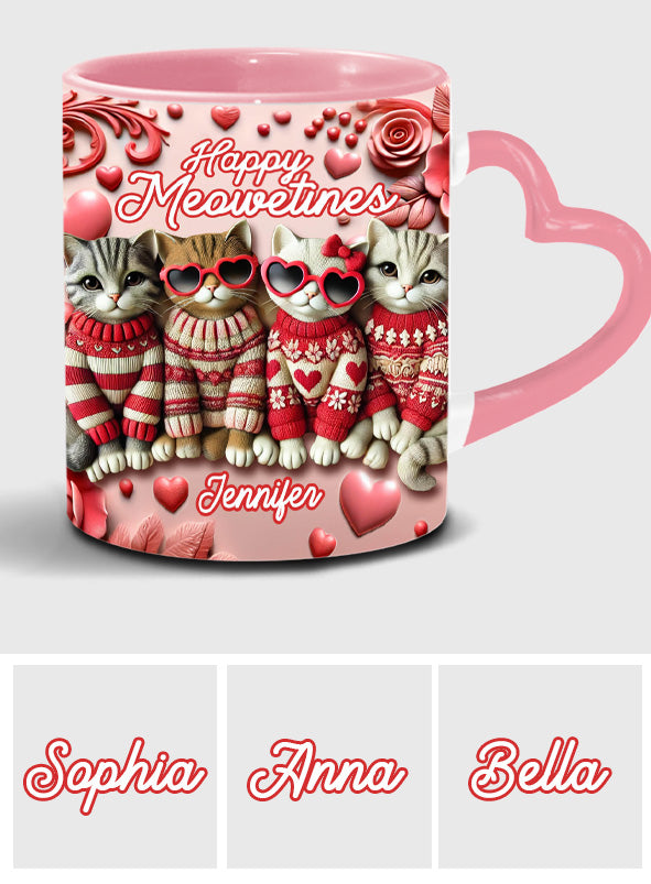 Happy Meowetines - Personalized Cat Heart Handle Mug