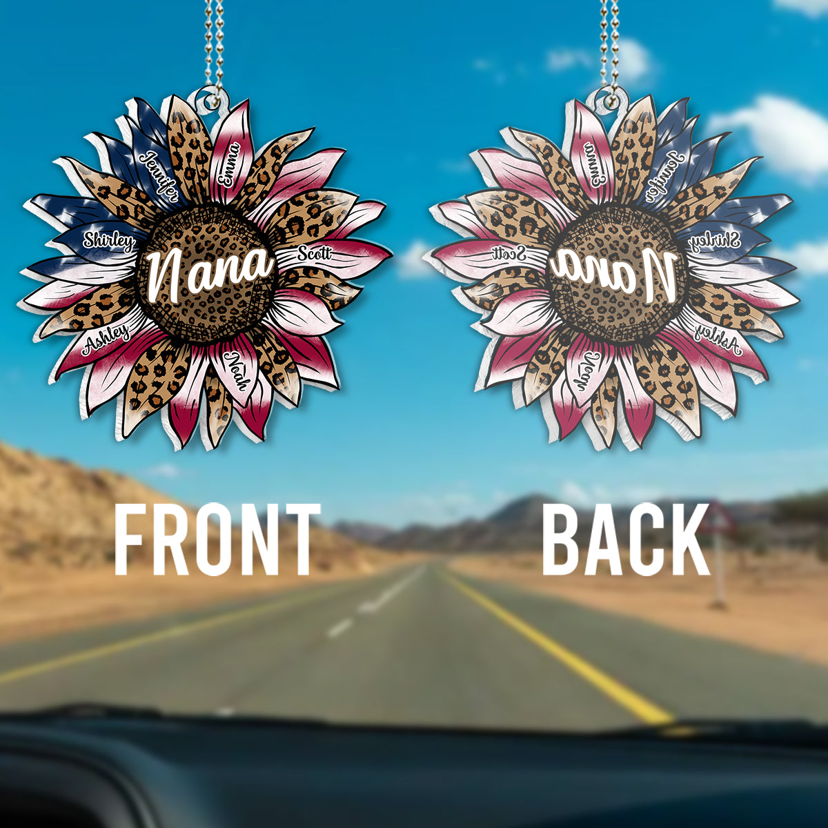 Drapeau Tournesol de Grand-Mère pour le 4 juillet - Ornement de voiture personnalisé en forme de tournesol pour Grand-Mère