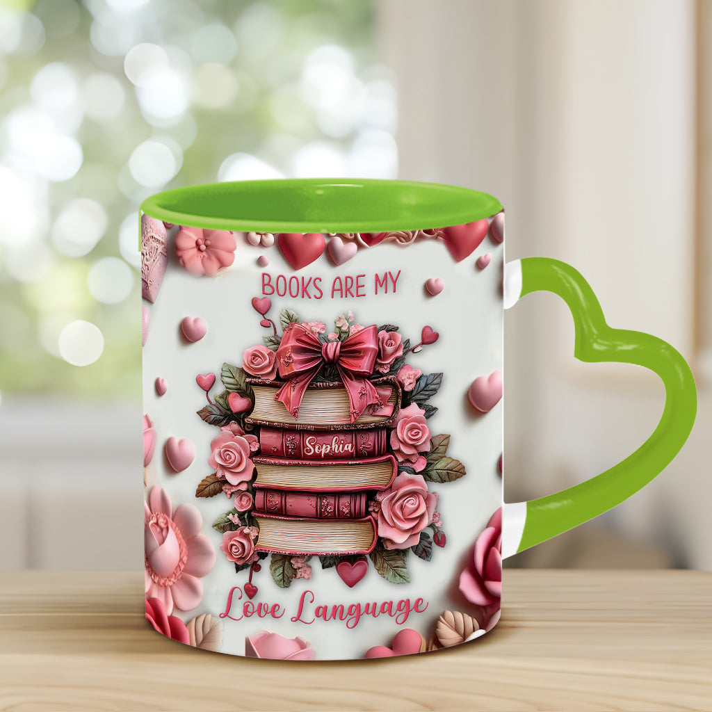 Les livres sont ma façon d'exprimer mon amour - Mug personnalisé avec anse en forme de cœur