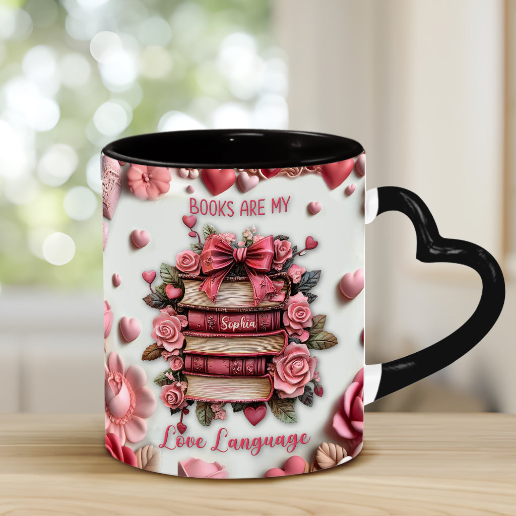 Les livres sont ma façon d'exprimer mon amour - Mug personnalisé avec anse en forme de cœur