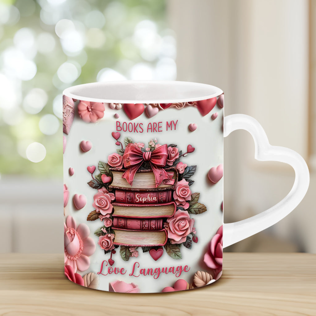 Les livres sont ma façon d'exprimer mon amour - Mug personnalisé avec anse en forme de cœur