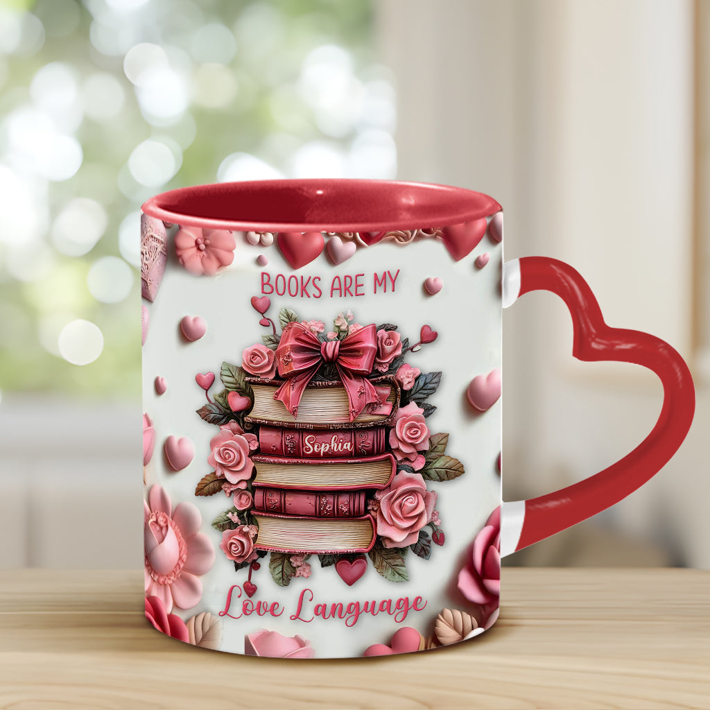 Les livres sont ma façon d'exprimer mon amour - Mug personnalisé avec anse en forme de cœur