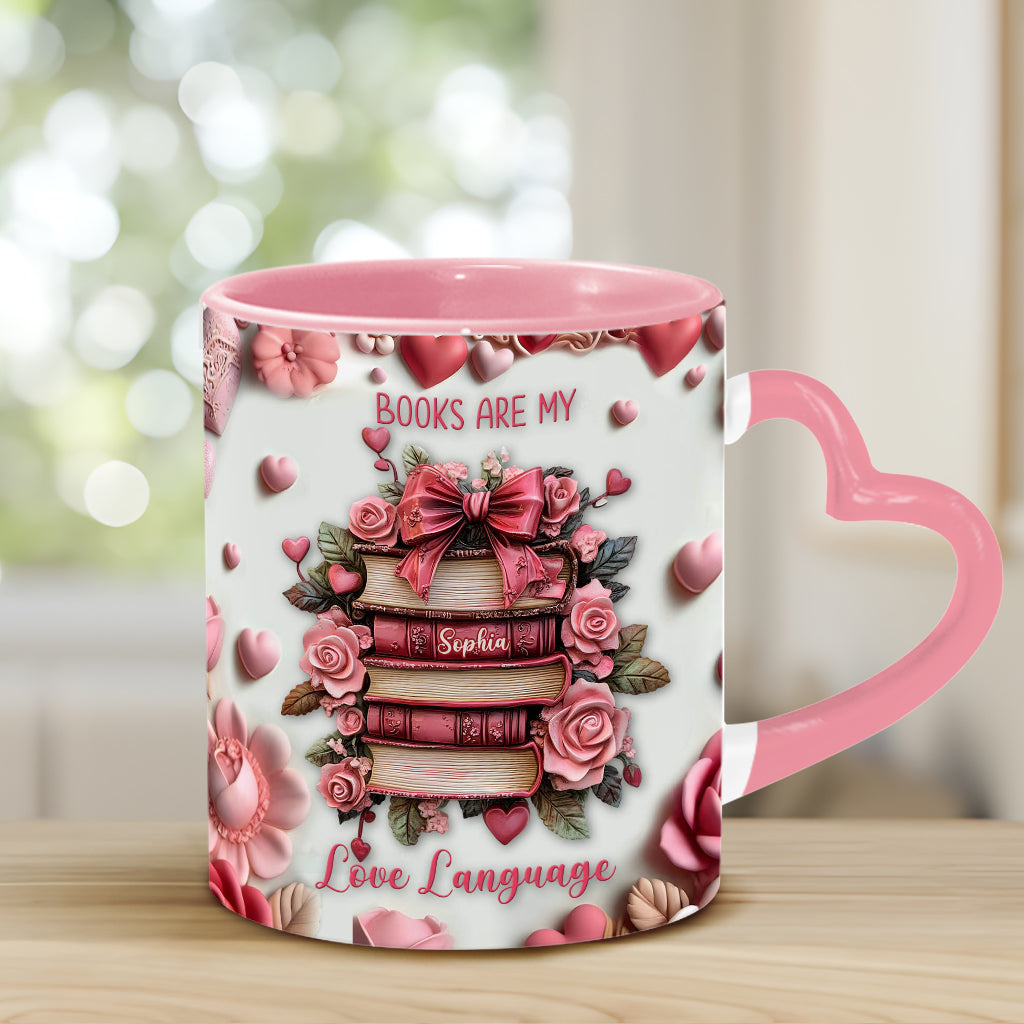 Les livres sont ma façon d'exprimer mon amour - Mug personnalisé avec anse en forme de cœur