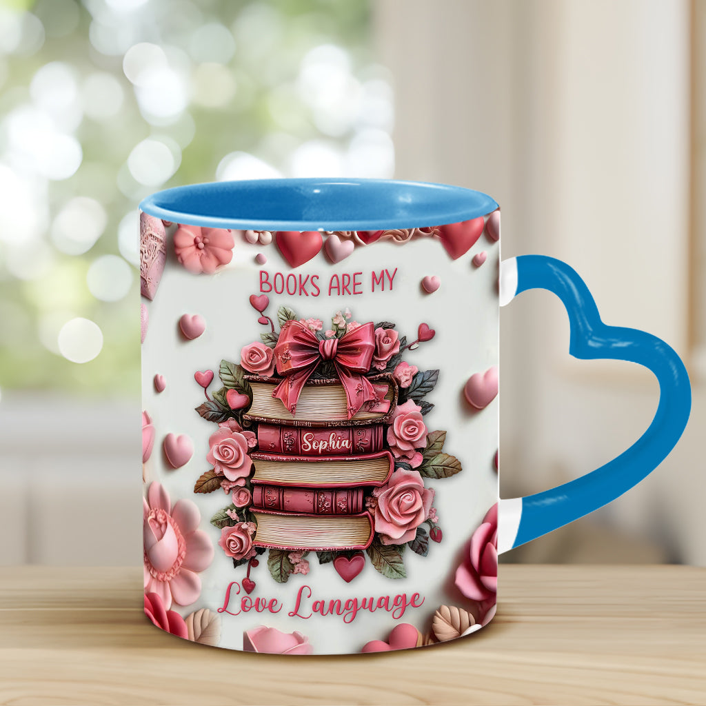 Les livres sont ma façon d'exprimer mon amour - Mug personnalisé avec anse en forme de cœur