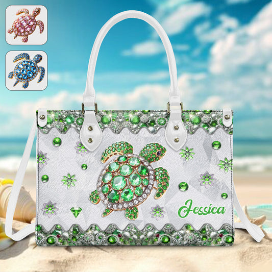 Sac à main personnalisé en cuir de tortue « J’adore les tortues »