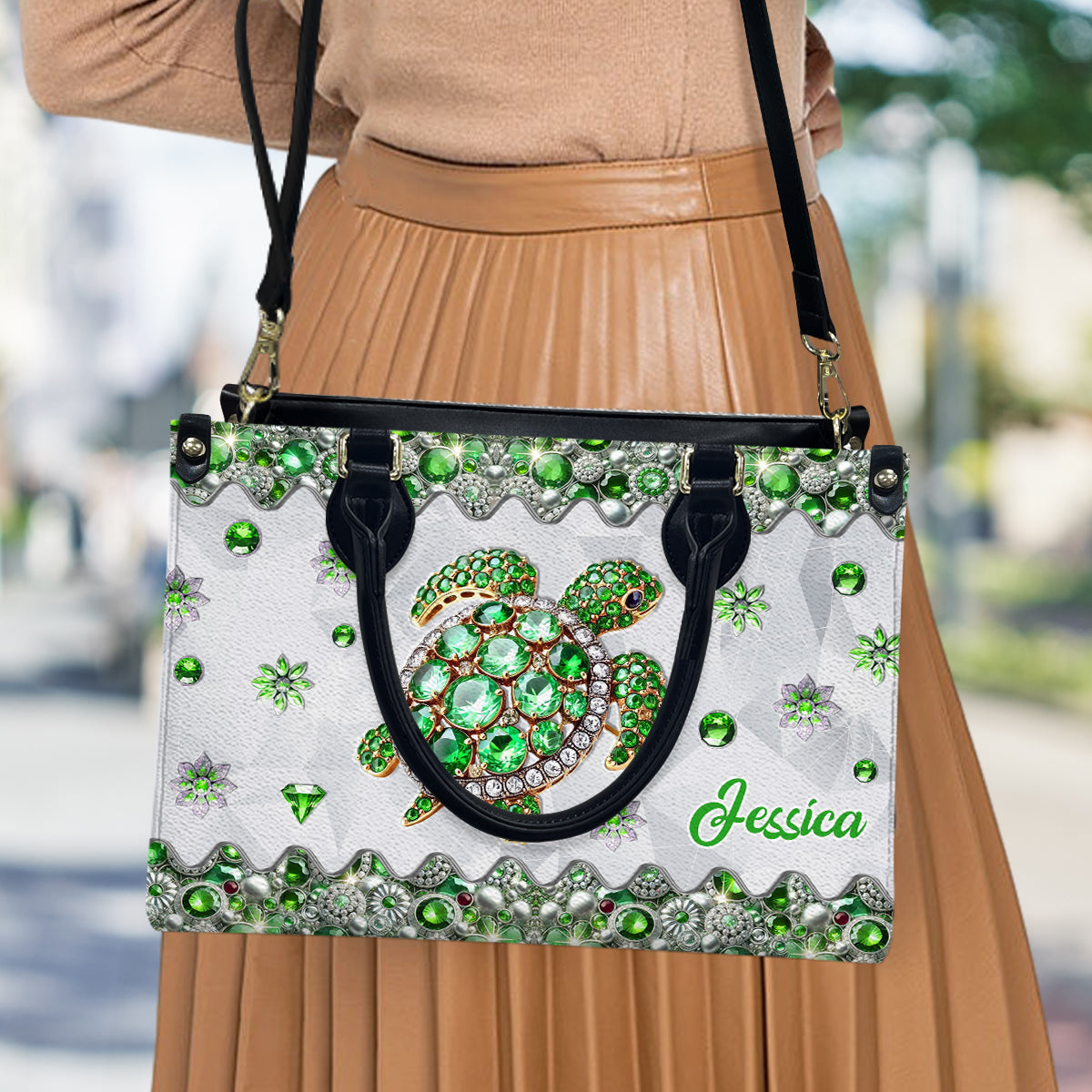 Love Turtles - Personalized Turtle Leather Handbag