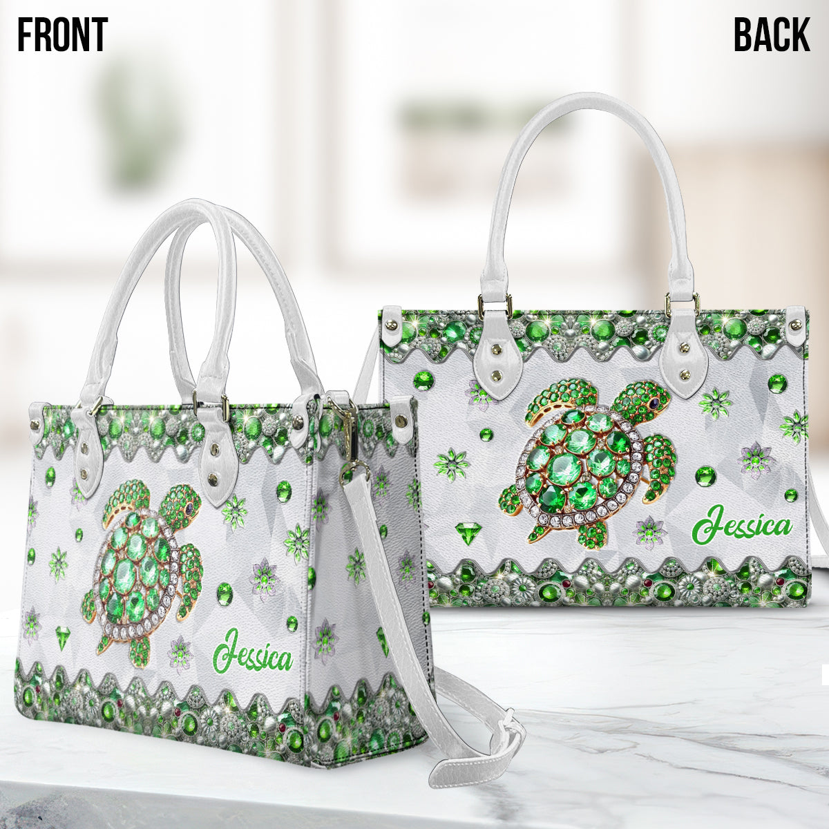 Love Turtles - Personalized Turtle Leather Handbag