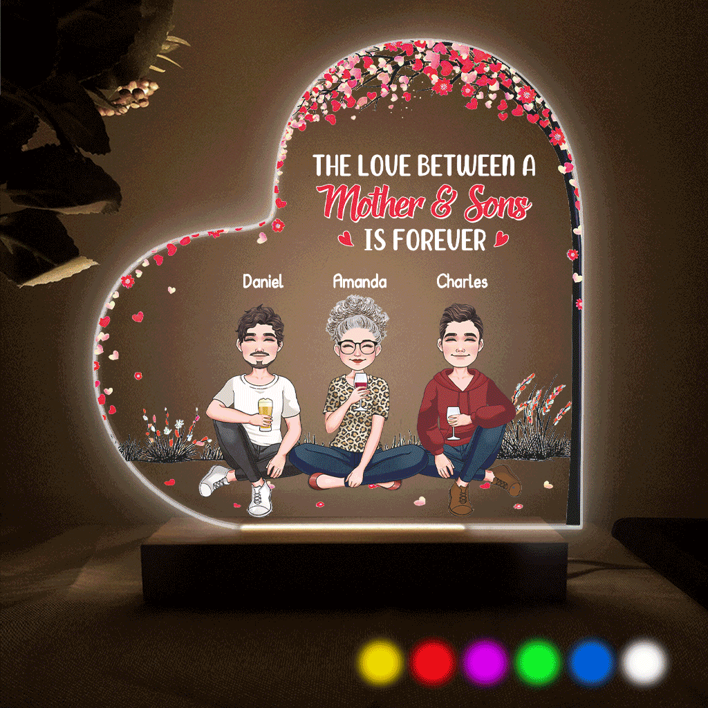 L'amour entre une mère et ses filles et fils - Cadeau pour maman, fille, fils - Plaque lumineuse personnalisée