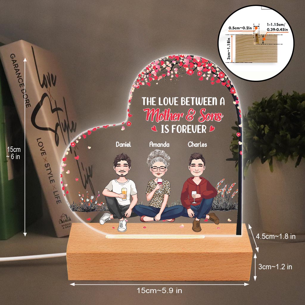 L'amour entre une mère et ses filles et fils - Cadeau pour maman, fille, fils - Plaque lumineuse personnalisée