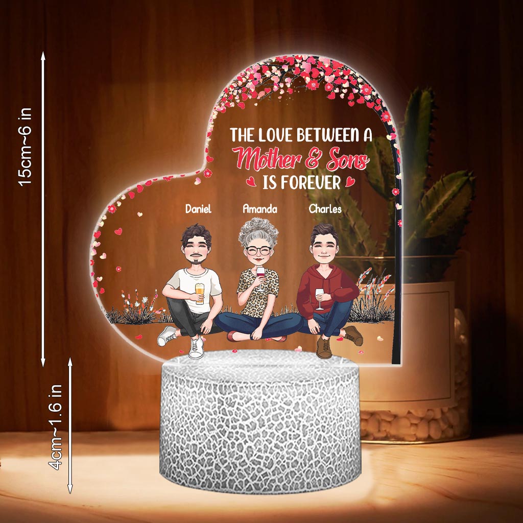 L'amour entre une mère et ses filles et fils - Cadeau pour maman, fille, fils - Plaque lumineuse personnalisée