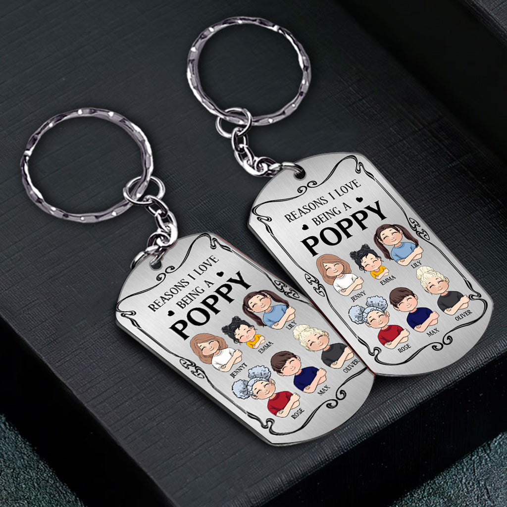 Pourquoi j'aime être un pavot - Cadeau pour grand-père, grand-mère, maman, papa, oncle, tante, frère, sœur - Porte-clés personnalisé en acier inoxydable