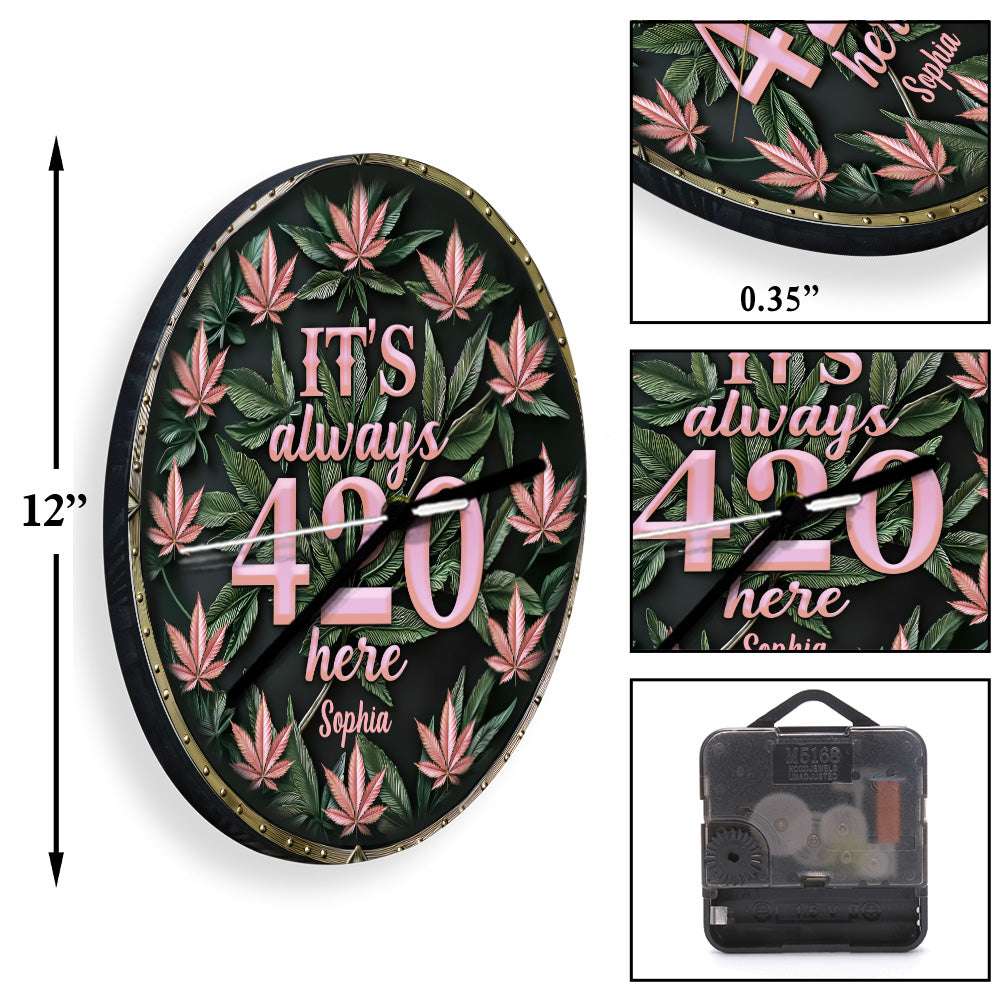 Ici, c'est toujours 420 ! – Horloge murale personnalisée sur le thème du cannabis