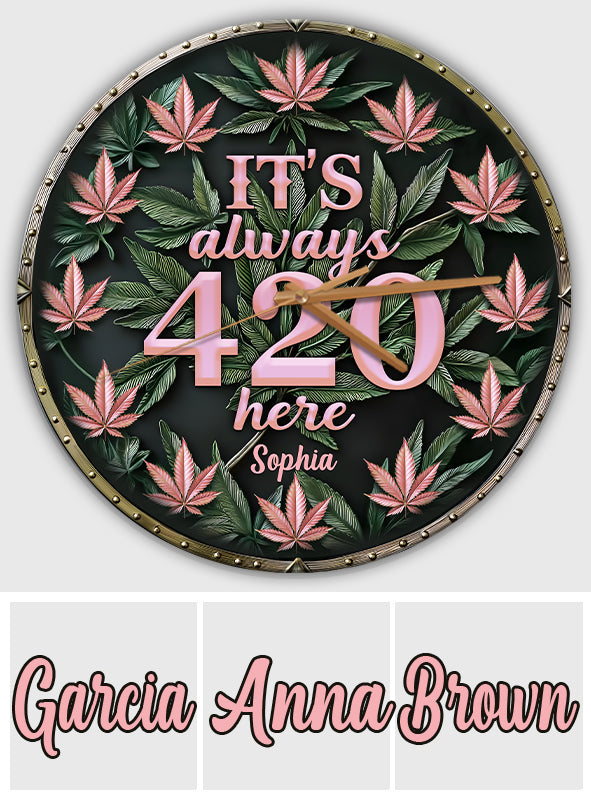 Ici, c'est toujours 420 ! – Horloge murale personnalisée sur le thème du cannabis