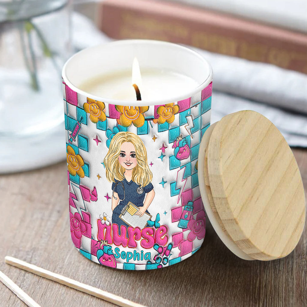 Bougie personnalisée pour infirmière avec couvercle en bois - Vie d'infirmière