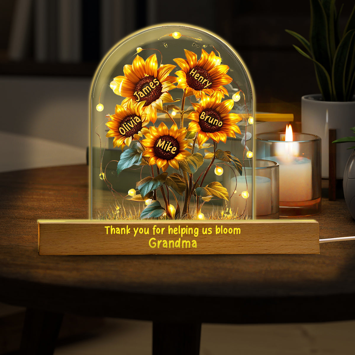 Veilleuse LED personnalisée en forme de maman, inspirée du jardin de tournesols de grand-mère