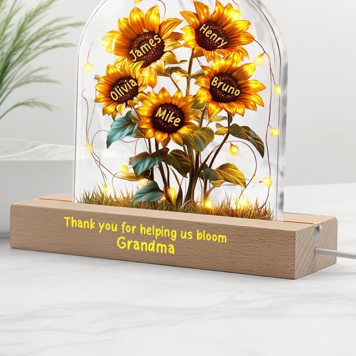 Veilleuse LED personnalisée en forme de maman, inspirée du jardin de tournesols de grand-mère