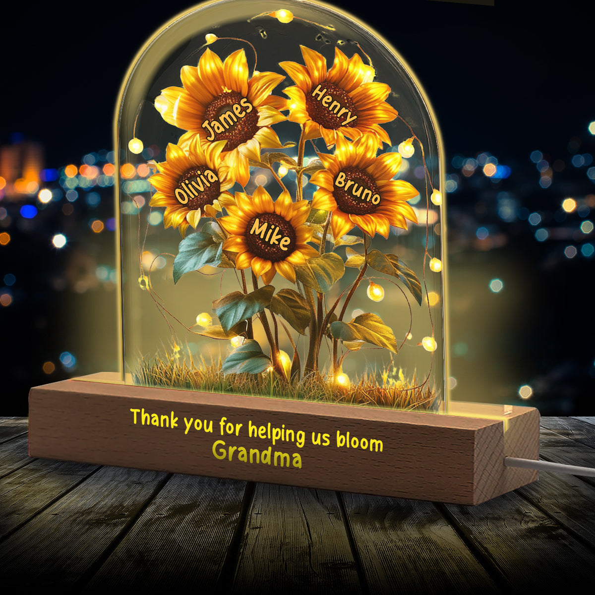 Veilleuse LED personnalisée en forme de maman, inspirée du jardin de tournesols de grand-mère