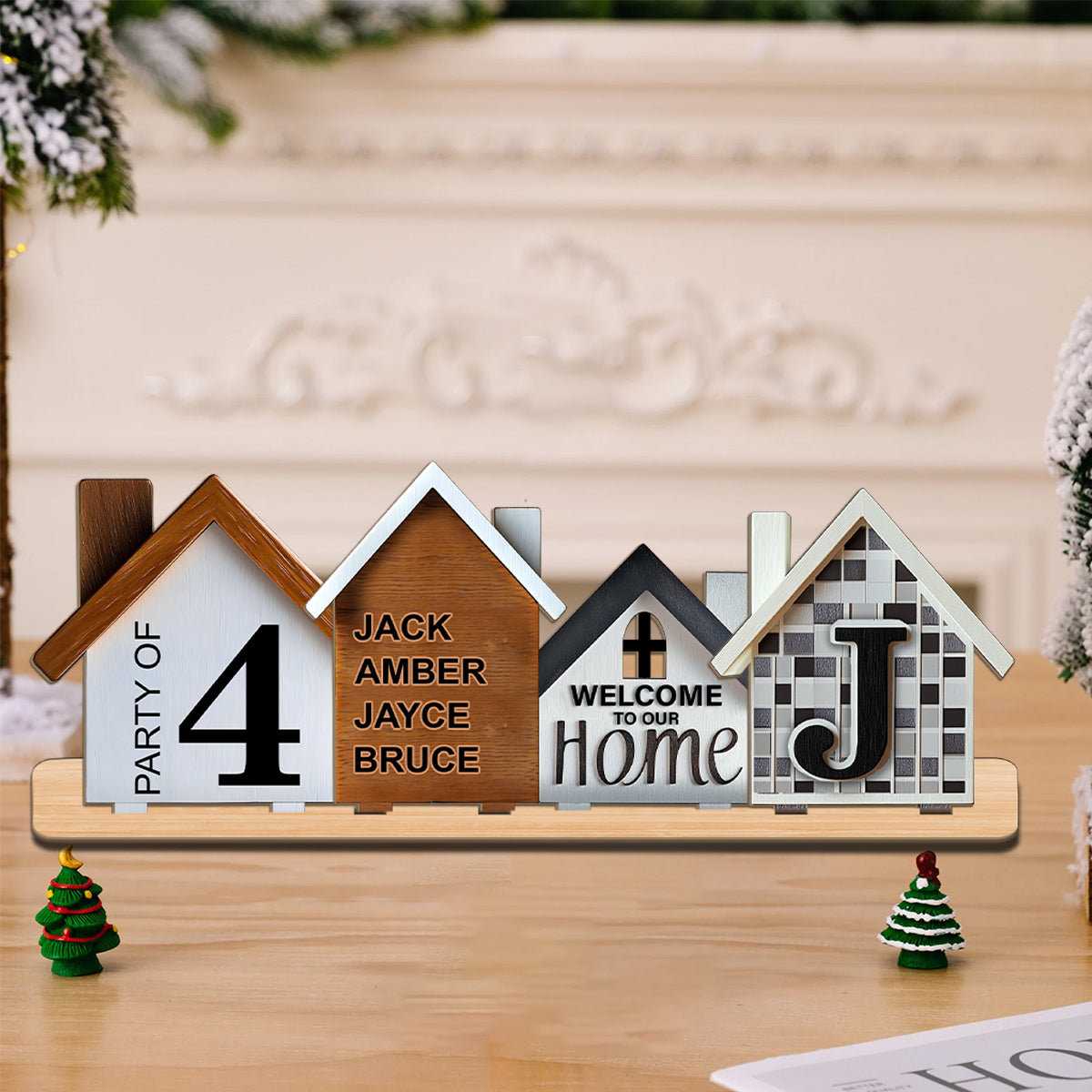 Family Standing House Centerpiece - Personalized Family 2 Layered Big Freestanding