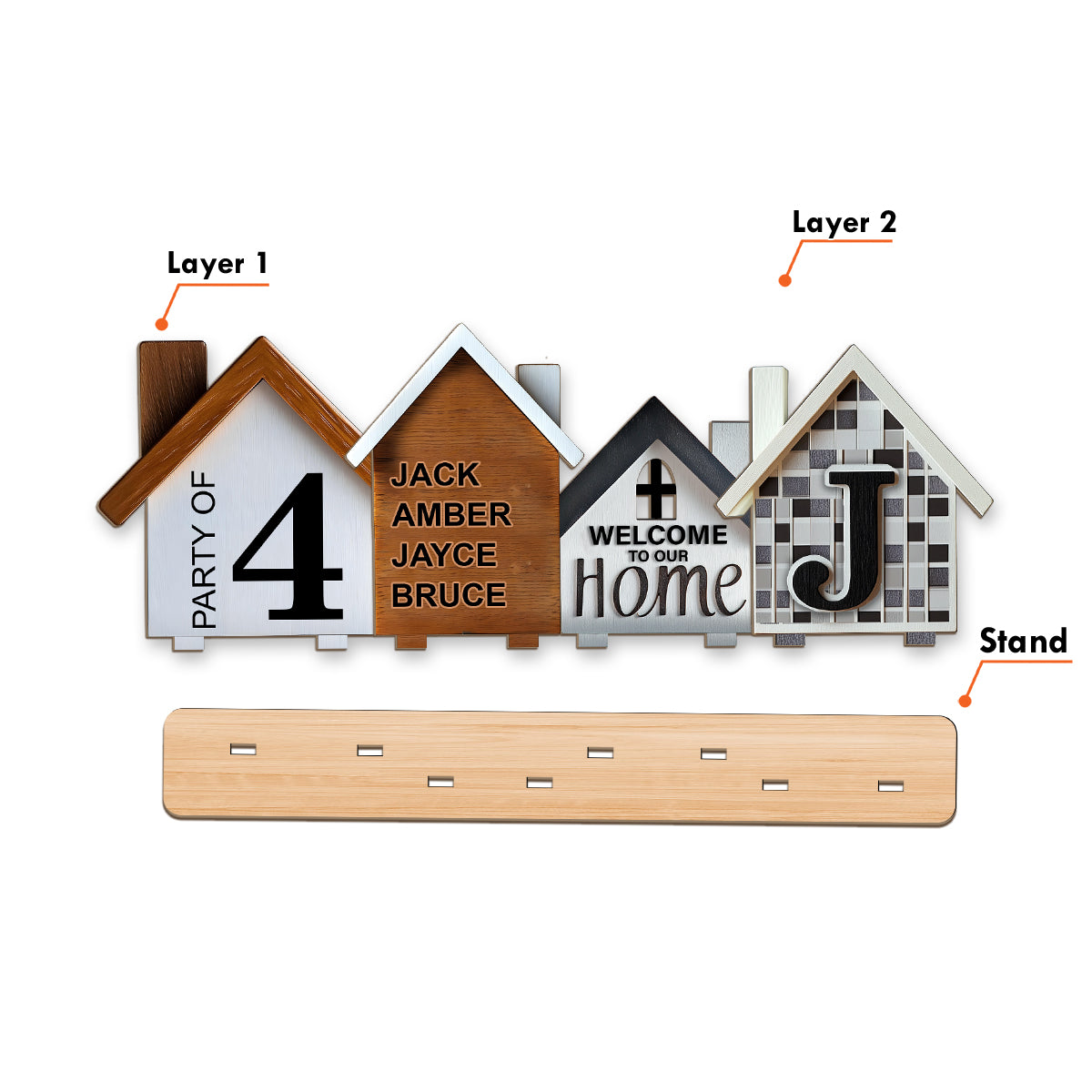 Family Standing House Centerpiece - Personalized Family 2 Layered Big Freestanding