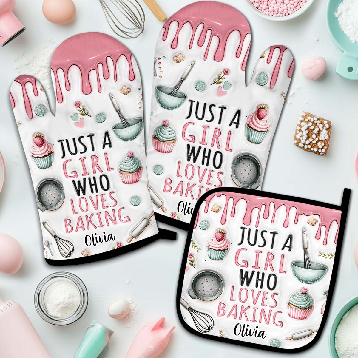 Just A Girl Who Loves Baking - Personalized Baking Oven Mitts & Pot Holder Set