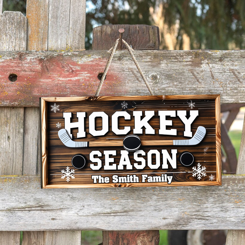 Saison de hockey - Panneau en bois personnalisé en forme de hockey