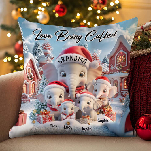 J'adore être grand-mère - Coussin décoratif personnalisé « Grand-mère éléphant »