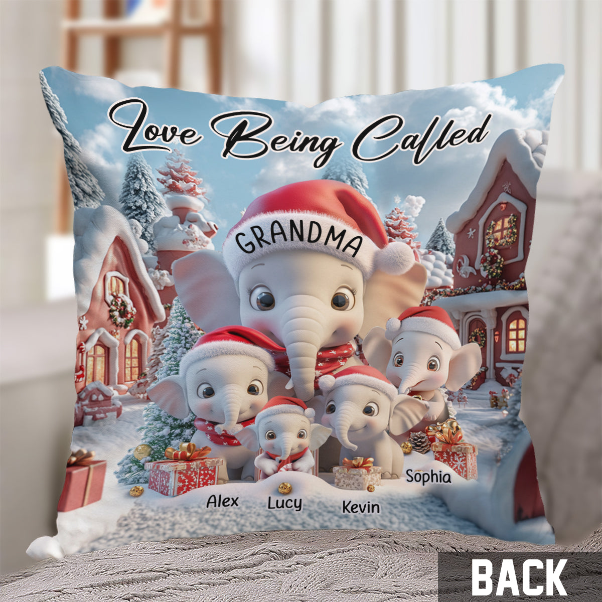 J'adore être grand-mère - Coussin décoratif personnalisé « Grand-mère éléphant »