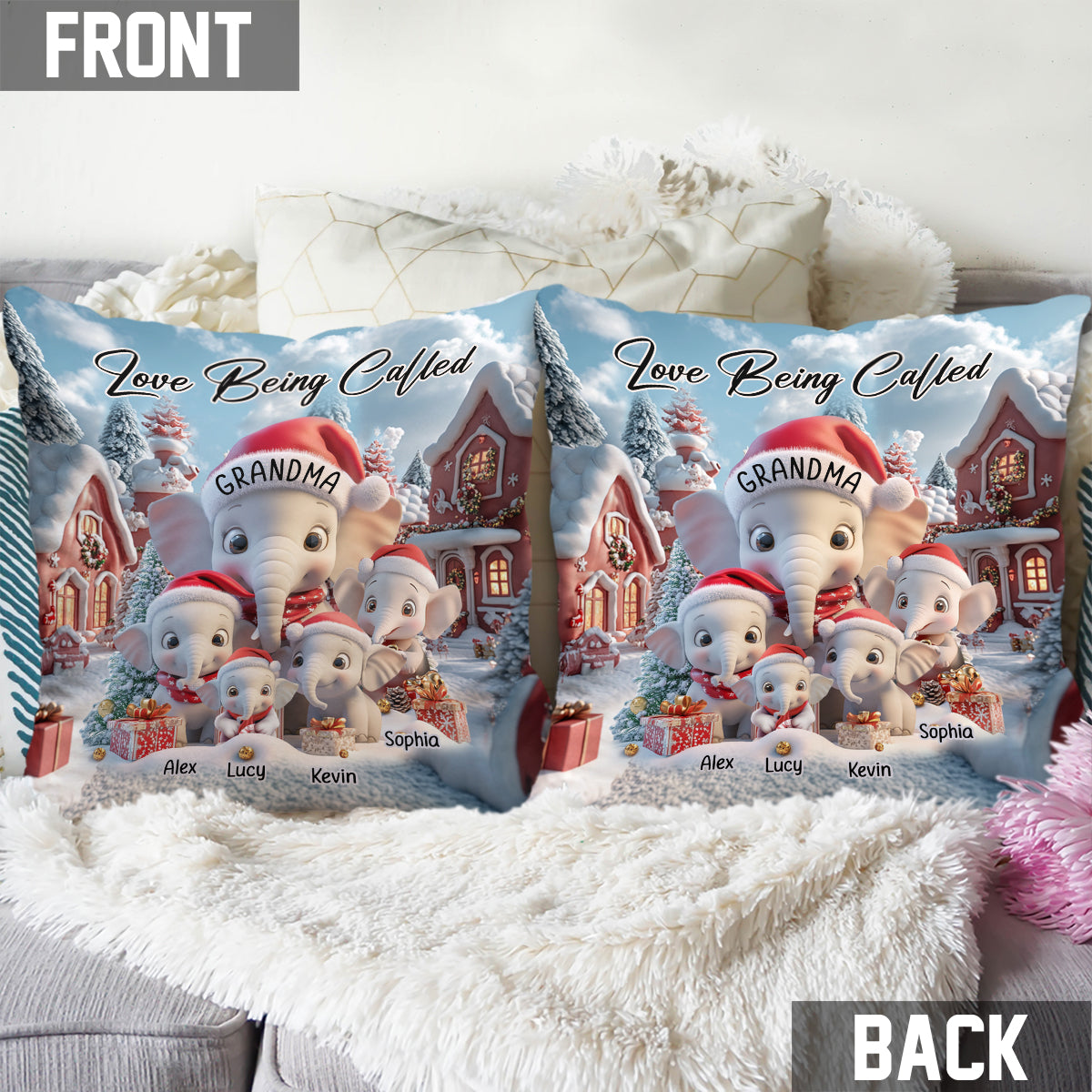 J'adore être grand-mère - Coussin décoratif personnalisé « Grand-mère éléphant »