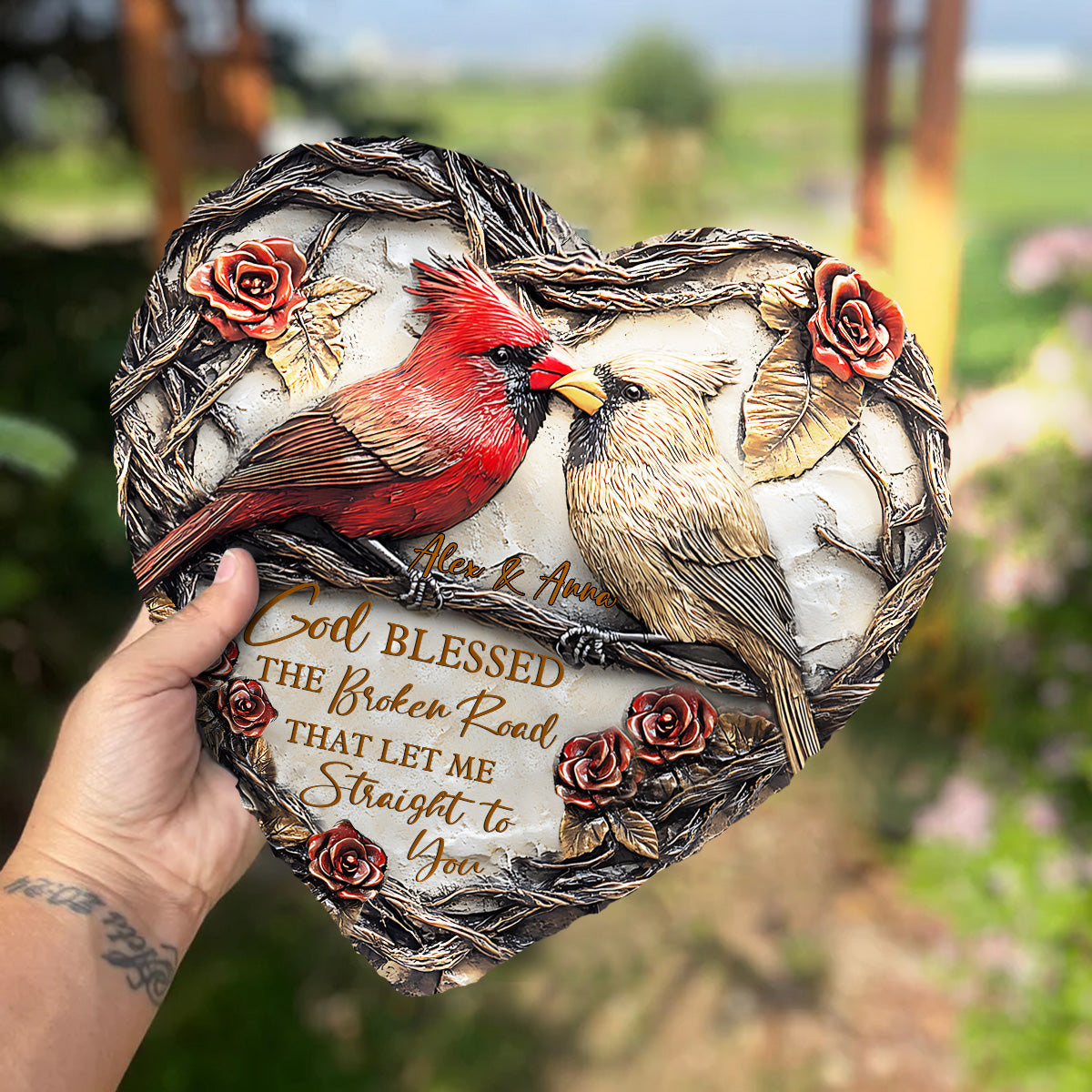 Dieu a béni le chemin brisé - Pierre en forme de cœur personnalisée pour couple