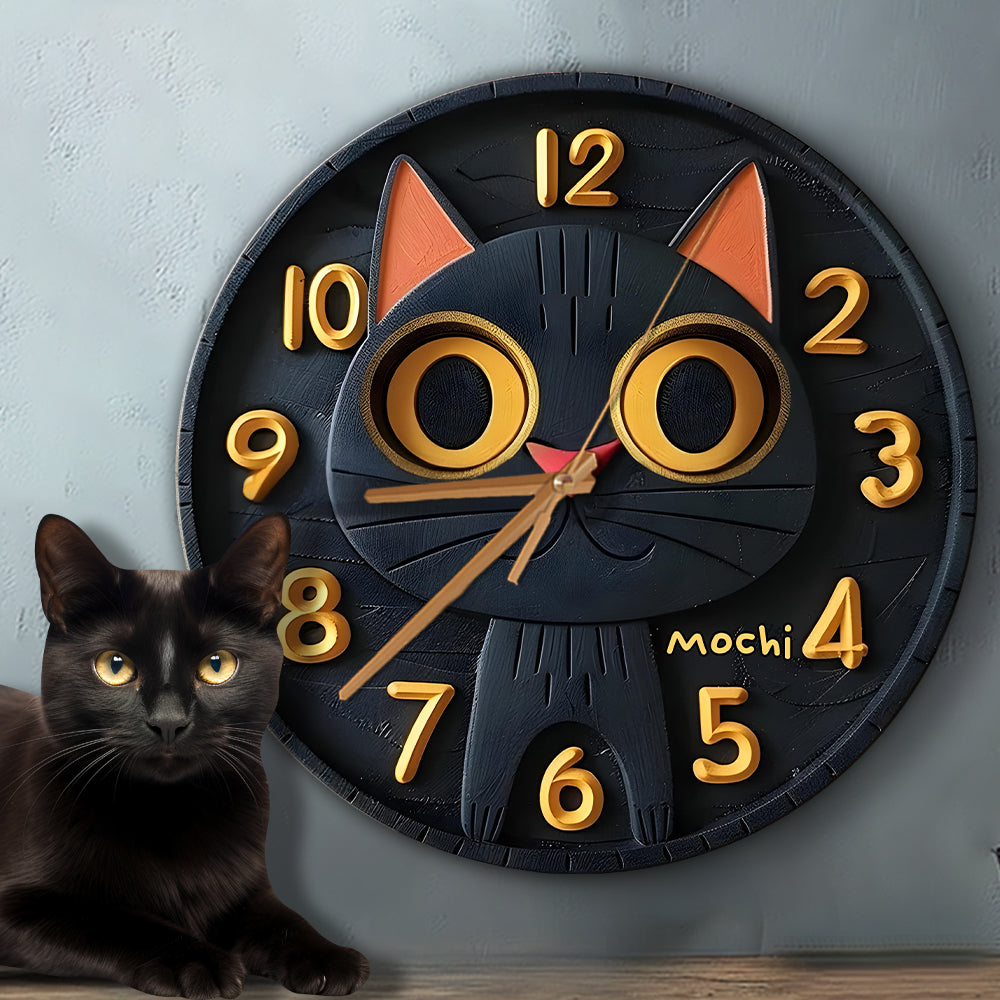 Cute Black Cat - Personalized Black Cat Wall Clock