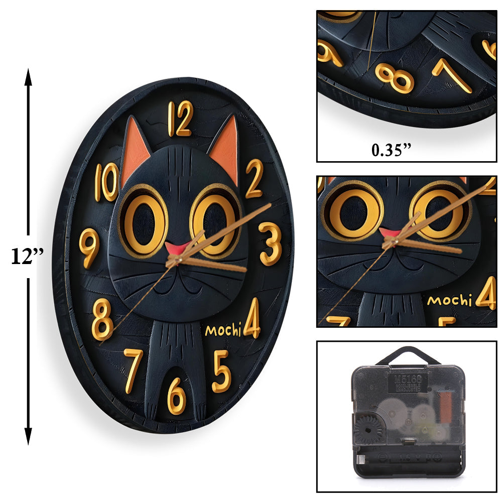Cute Black Cat - Personalized Black Cat Wall Clock