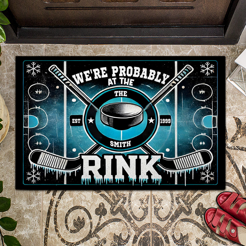 Probably At The Rink - Personalized Hockey Doormat