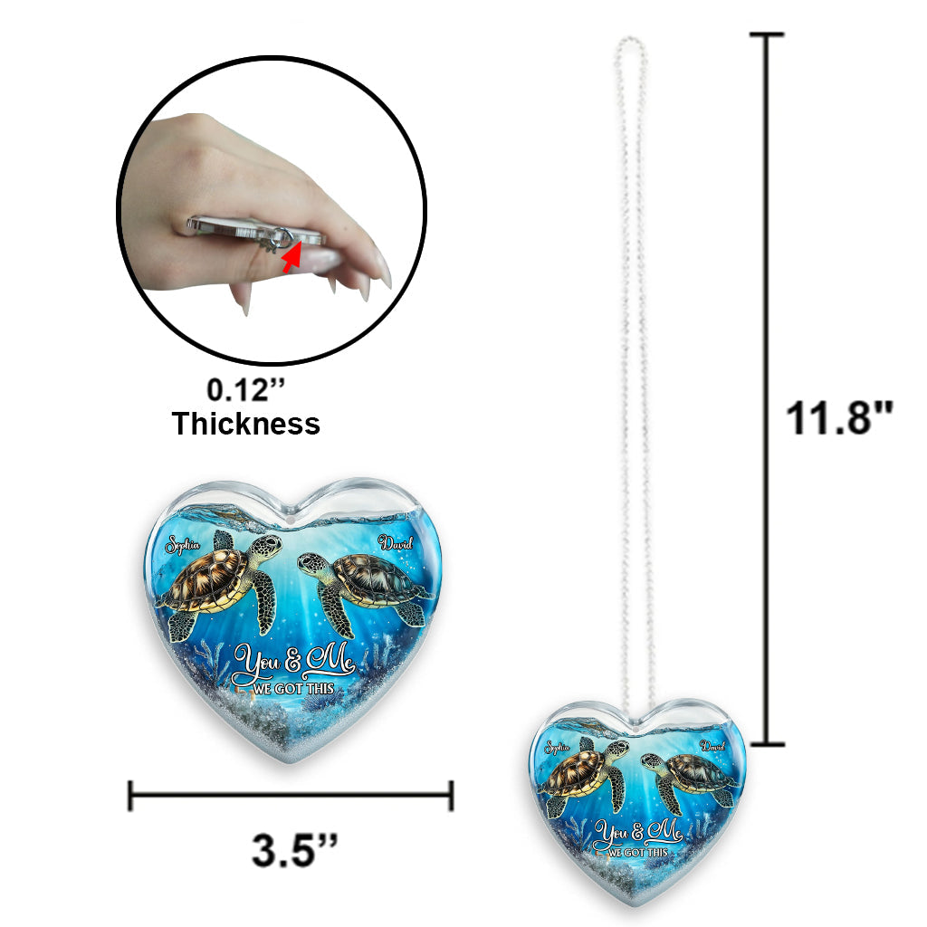 Toi et moi, on gère ! - Ornement de voiture transparent personnalisé en forme de tortue