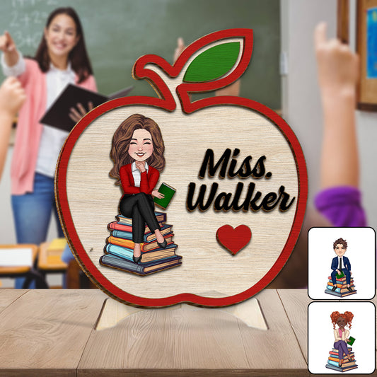 Panneau en bois personnalisé « Pomme pour enseignant » - Plaque en bois double couche