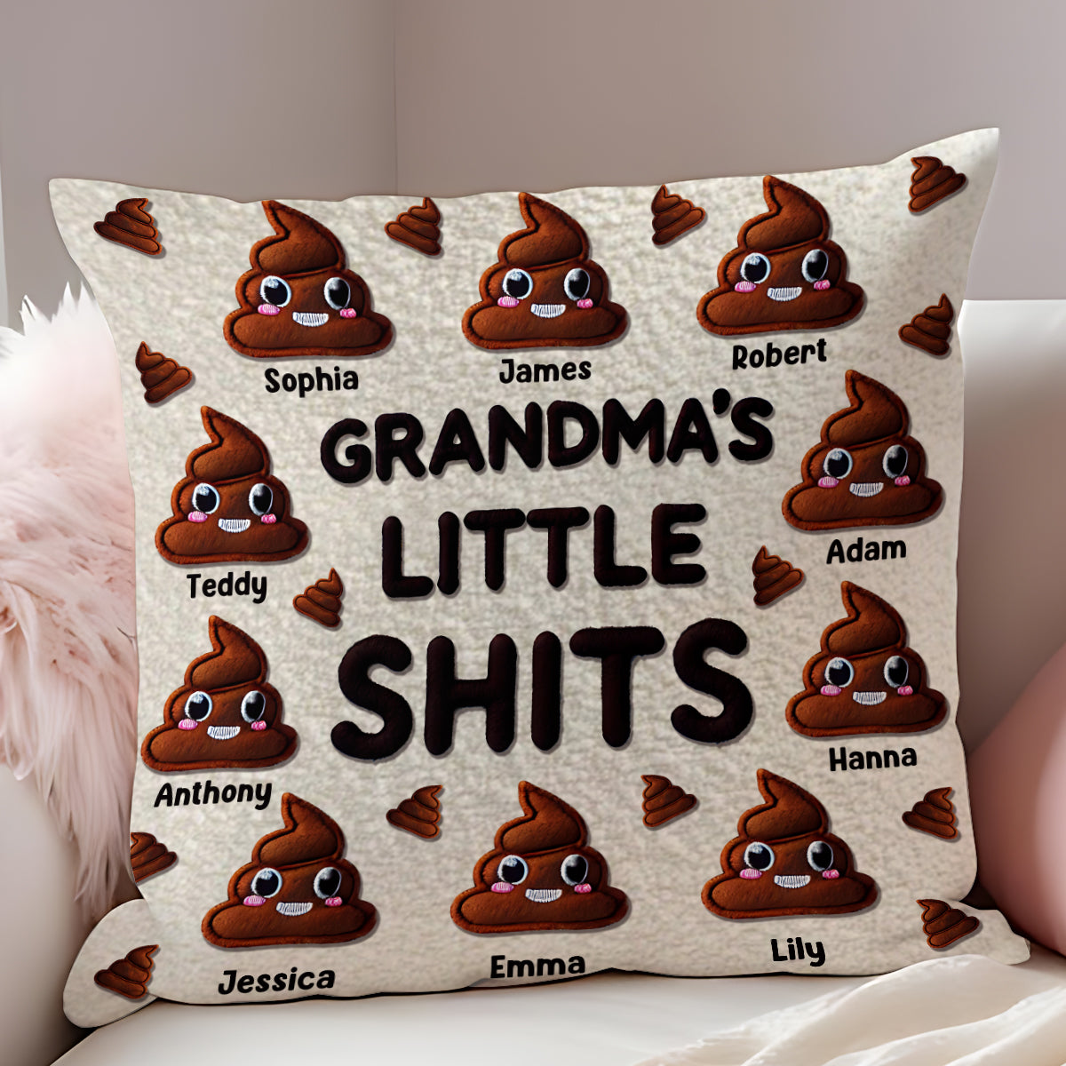 Grandma Nana Mama Little Shits - Personalized Grandma Throw Pillow