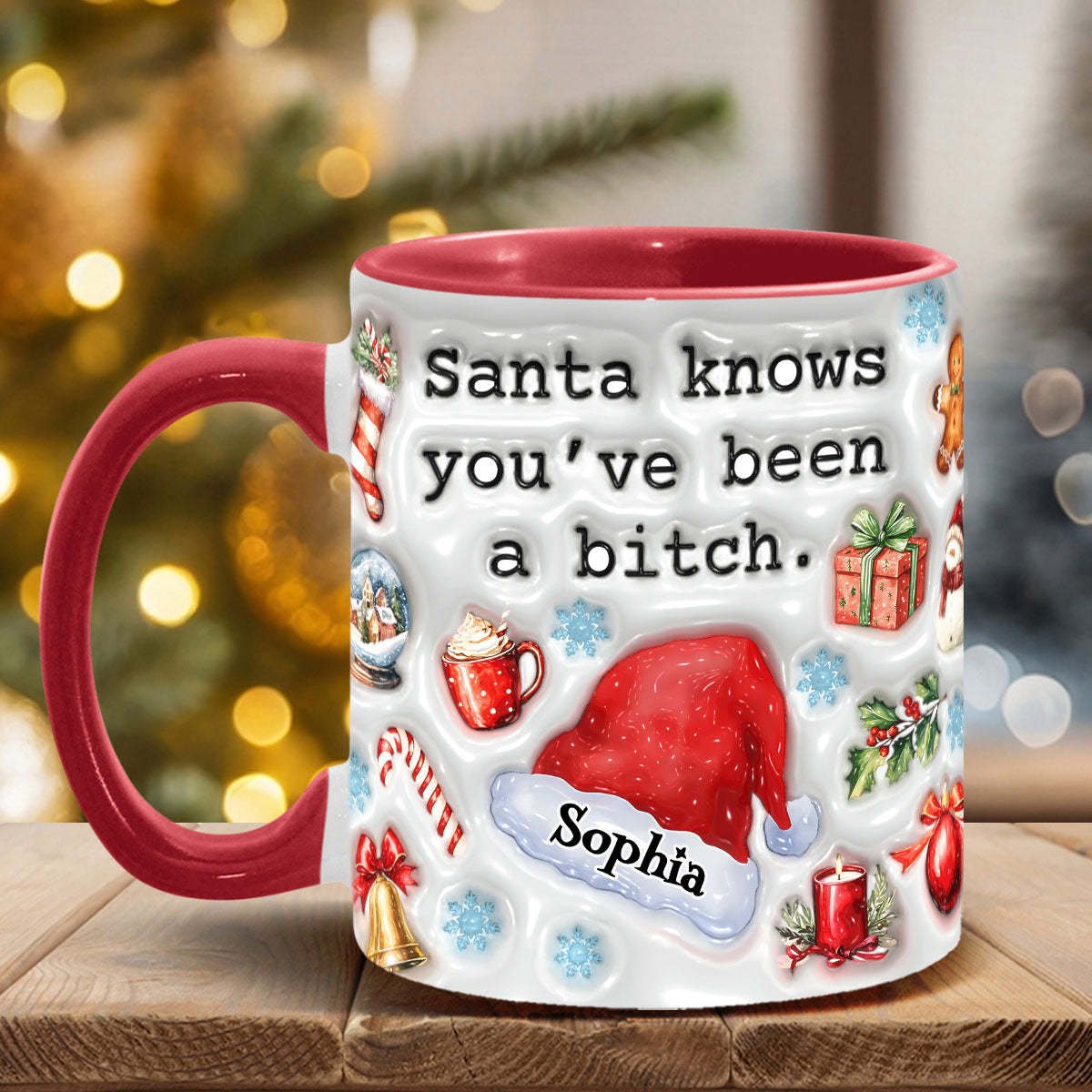 Santa Knows - Personalized Bestie Accent Mug