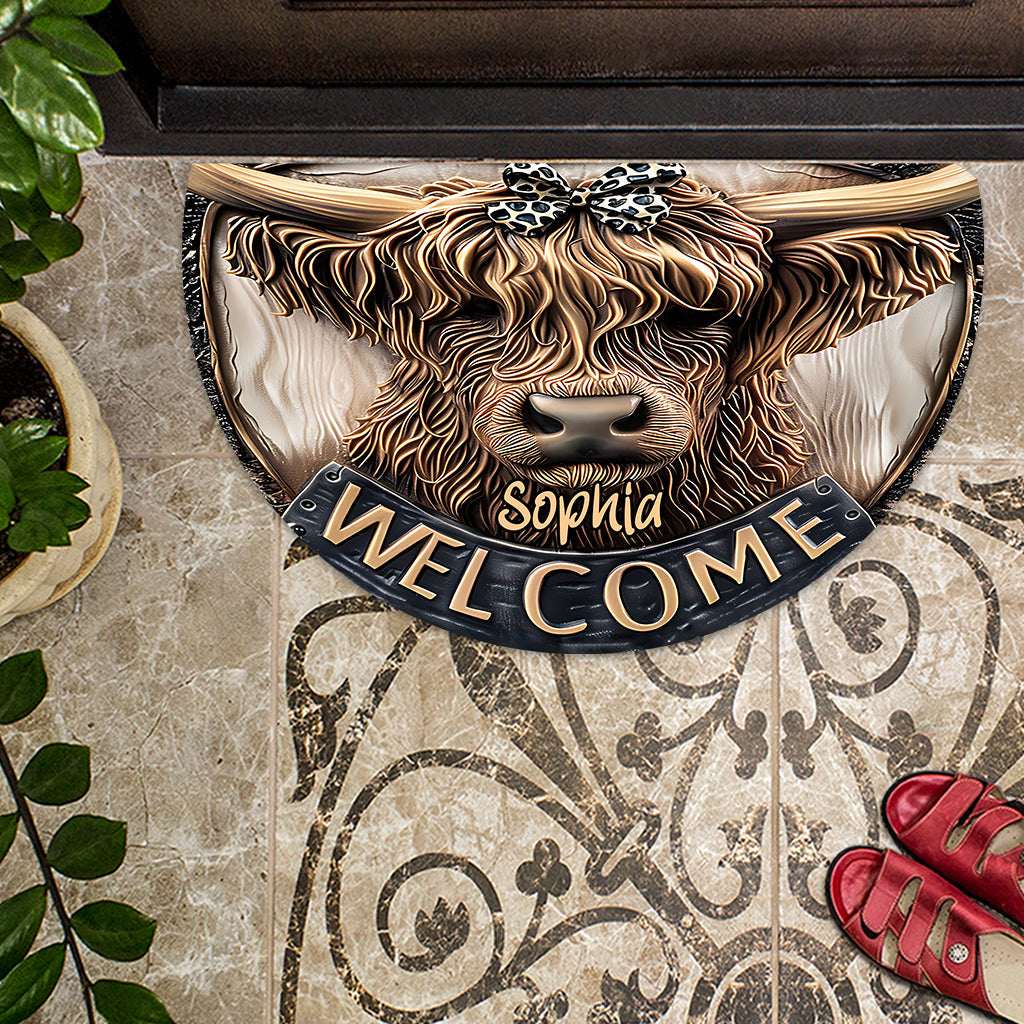 Cute Highland Cow Welcome - Personalized Shaped Doormat