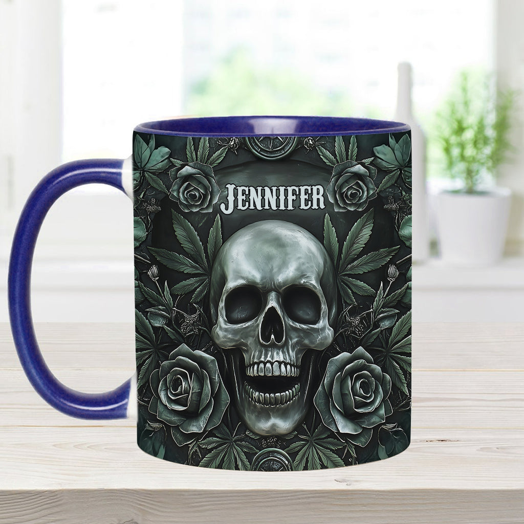 Mug personnalisé avec motif tête de mort et feuille de cannabis