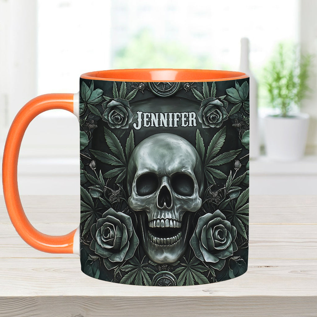 Mug personnalisé avec motif tête de mort et feuille de cannabis