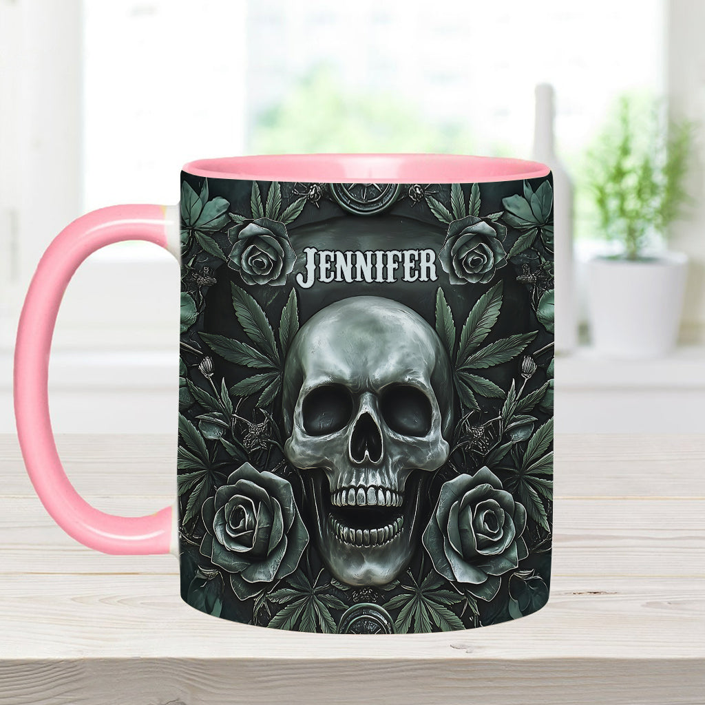 Mug personnalisé avec motif tête de mort et feuille de cannabis