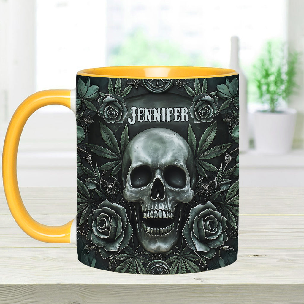 Mug personnalisé avec motif tête de mort et feuille de cannabis