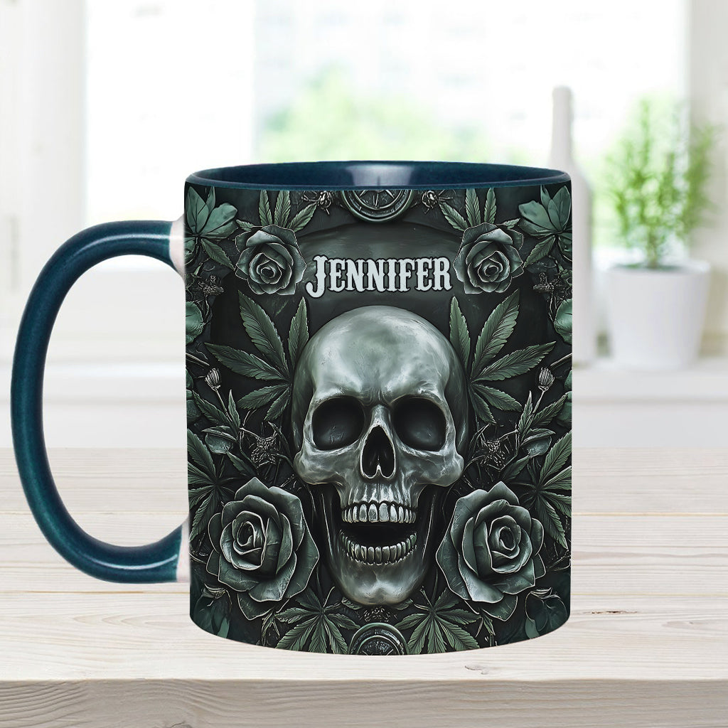 Mug personnalisé avec motif tête de mort et feuille de cannabis