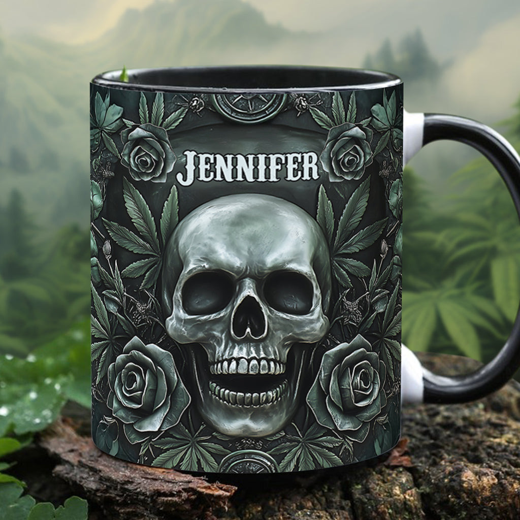 Mug personnalisé avec motif tête de mort et feuille de cannabis